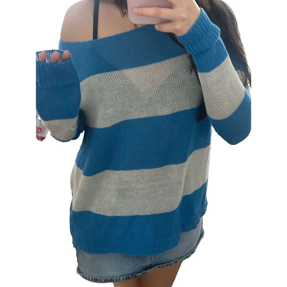 Theory Striped Sweater Womens Small Blue White Coastal Nautical Knit Beachy Chic